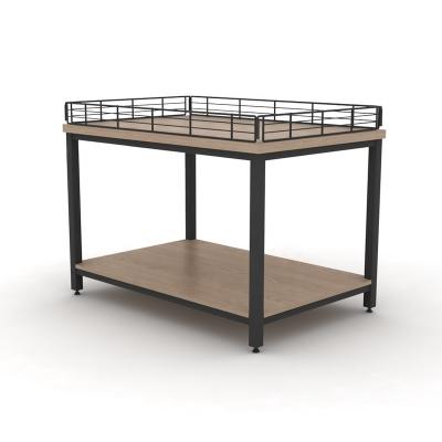 China Best Price Single Sided Shelf Retail Display Racks Customized Promotional Supermarket Display Steel&Wood Table Rack for sale