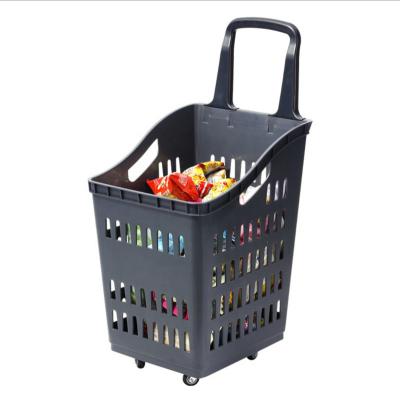 China Hot Popular Environmentally Friendly Shopping Basket Supermarket Equipments Rolling Shopping Baskets Plastic Single Handle Supermarket Basket With Wheels for sale