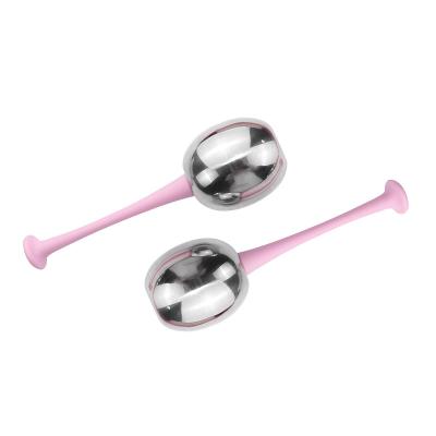 China Blood Vessels Removal Face Massager Pink Roller Ice Roller Stainless Steel Cooling Facial Globes for sale