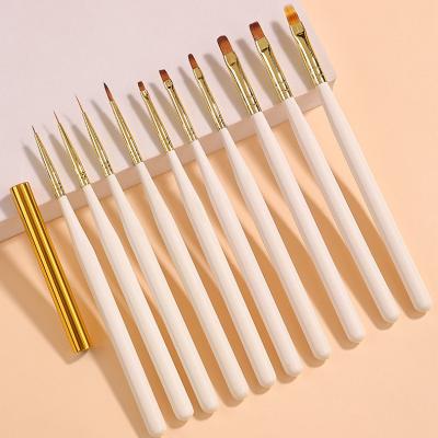 China Professionals 10 Pcs Nail Art Beauty Salon Nail Supplies White Wood Nail Brush Set For Art Nail Brush for sale