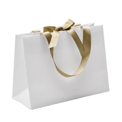 China Handmade Custom Recyclable Marble Bag Luxury Wedding White Clean Gift Clean Logo Boutique White Tote Shopping Paper Bag for sale