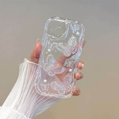 China 3D Butterfly Shockproof Phone Cover Epoxy Shockproof Girls Phone Case For Iphone 14 13 12 11 Pro X XS XR Max Clear Cell Phone Case for sale