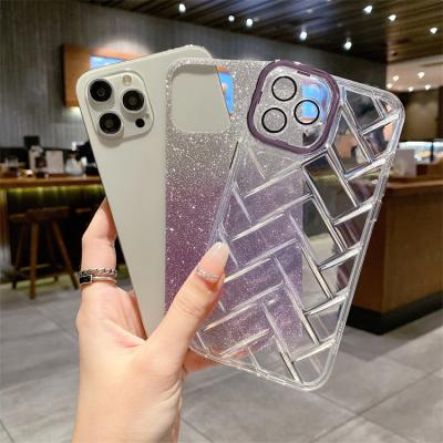 China Fashion Shockproof Woven Transparent TPU Cover For iPhone 14 13 12 pro Max Phone Soft Case With Lens Film Gradient Glitter Paper for sale