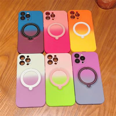 China Fashion Gradient TPU Shockproof Cover For iPhone 14 13 12 pro 11 Max Soft Phone Cases With Magnetic Bracket And Ring Holder Stand Case for sale