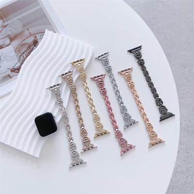 China Metal Love Heart Chain Strap Metal Watch Band For Apple Watch 38mm 40mm 41mm 42mm 44mm 45mm 49mm Replacement Fashion Diamond Straps for sale