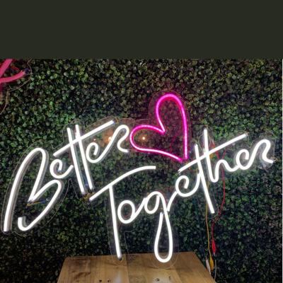 China event & Party Custom Acrylic Neon Mall Lovely Wedding Wedding Use Better Together Heart Love Shape Light Neon Sign for sale