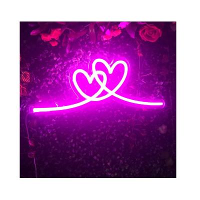 China Eco-Friendly Home Decor Fast Delivery Bedroom Custom 12V Flex Led Double Heart Neon Wall Sign Light for sale