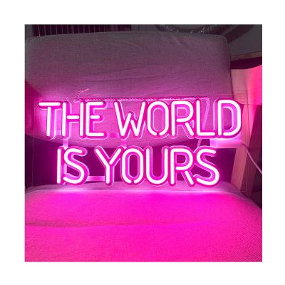 China Custom Neon Sign Eco-Friendly LED Art Wall Lights For Bedroom Hotel Bar Cafe The World Is Yours Lighting Neon Sign for sale