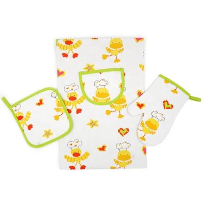 China Kids Apron Set Non-Slip Cotton Kitchen Oven Set Animal Shape Oven Glove for sale