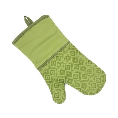 China Heat Resistance Cotton Silicone Green Non-skid Professional Non-skid Non-jumping Kitchen Oven Gloves for sale