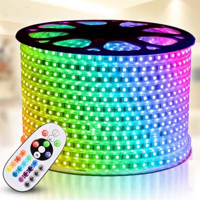 China Residential High Voltage DC 220v Outdoor 5 Meters SMD 2835 12w Flexible IP65 Waterproof Led Strip Light for sale