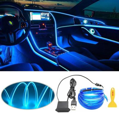 China Automotive Industry Wire Car LED Strip Lights USB Interior Neon Glowing Electroluminescent Wire Lights Ambient Lighting Kits For Car for sale