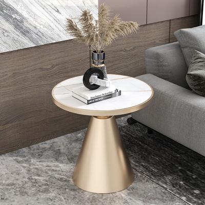 China Small luxury light luxury light luxury hotel coffee table iron board rock table side sofa living room mobile coffee table for sale