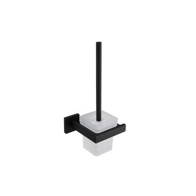 China European Modern Black Square Toilet Brush Cleaner Design Bathroom Wall Mount Toilet Brush Holder Logo 304 Stainless Steel Custom Glass for sale