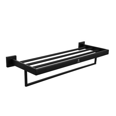 China Other Wholesale Black 304 Stainless Steel Towel Hanger Bar Hotel Bathroom Accessories Set Wall Shelf Towel Rack Holder for sale