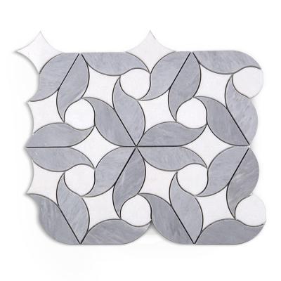 China New Modern Fashionable Gray Italy and Moonight Thassos Flower Waterjet Mosaic for Backsplash and Wall for sale