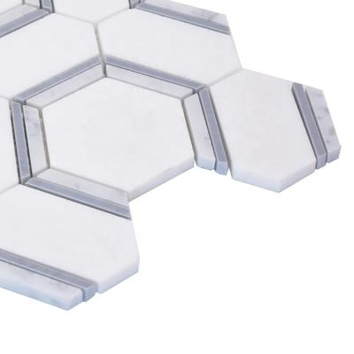 China Moonight Customized High Quality Marble Mosaic Tile Modern Design Mosaic Marble Hexagon Polished Decorative White Marble Mosaic for sale