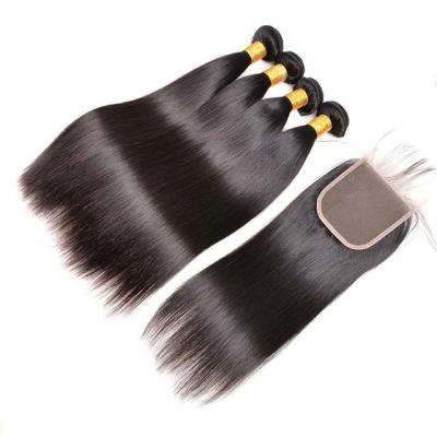 China Popular Silky Straight Brazilian Straight Hair Lace Closure With 3 Hair Bundles,Virgin Hair Bundles With Lace Closure for sale