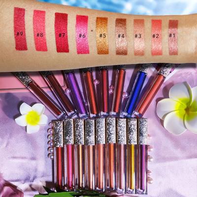 China Waterproof Custom logo Makeup Vegan Shiny Liquid Lipgloss Private Label Long Lasting Waterproof Glitter Lipstick for sale