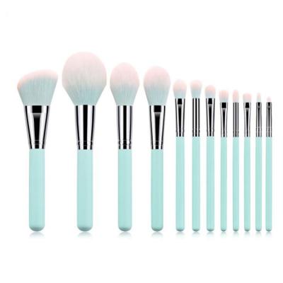 China Angular Blush New Makeup Listing Brush 12pcs Blue Wood Kit Women Beauty Face Costmeic Handle Powder Eyeliner Lip Brush Brushes for sale