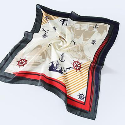 China Polyester Summer nautical pattern print satin silk hair square scarf 100% polyester silk scarf for sale