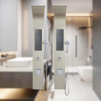 China Hotel High Quality 304 Stainless Steel Body Wall Mount Instant Water Heater Smart Display screen Homoiothermal Electric Shower Panel for sale