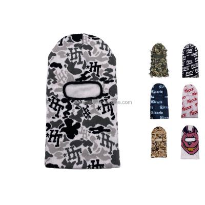 China JOINT Custom Embroidery Logo Full Face Cover 3 Hole Bandit Balaclava Designer Knit Hat Beanie Ski Mask For Man for sale