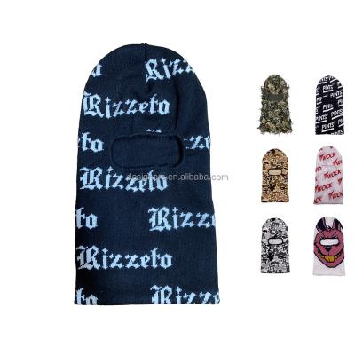 China JOINT Embroidery Jacquard Logo Full Face Cover 3 Hole Rose Bandit Balaclava Custom Designer Knit Hat Beanie Ski Mask For Man for sale