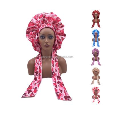 China Hot Wholesale Designer Satin Silk Custom Hair Sleeping Night Hat Shower Print Satin Big Character Huge Hood for Women for sale