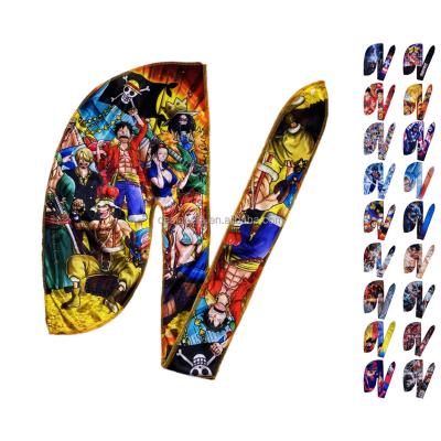 China Breathable Polyester 360 Wholesale Silky Velvet Satin Waves Designer Cowl Cartoon Anime Anime Turban Durag For Men for sale