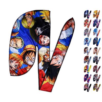 China Customized Breathable Silky Velvet Polyester Designer Breathable Hoods Waves Hat Vendor Cartoon Anime Doo Rags Durag For Men for sale