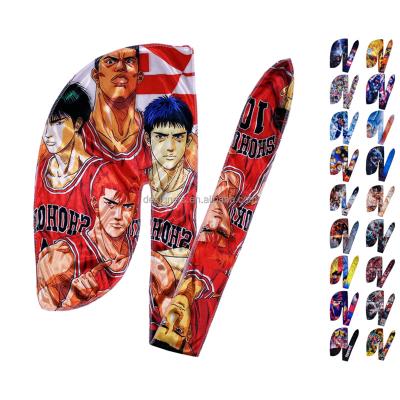 China Wholesale Custom Logo Satin Velvet Polyester 360 Waves Breathability Designer Hood Cartoon Anime Silky Durag Breathable For Men for sale