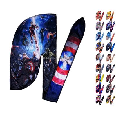 China Custom Made Breathable Polyester 360 Silky Waves Silky Breathable Hood Cartoon Anime Durag For Men for sale