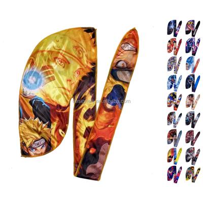 China Customized Breathable Silky Velvet Polyester Designer Breathable Hoods Waves Hat Vendor Cartoon Anime Doo Rags Durag For Men for sale