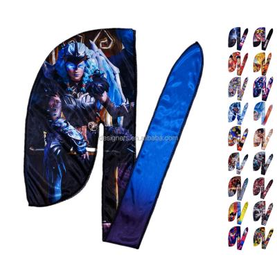 China Hot Sale Breathable Silky Polyester Reversible Designer Hoods Waves Hat Head Wraps Seller Cartoon Anime Doo Rags Durag For Men for sale