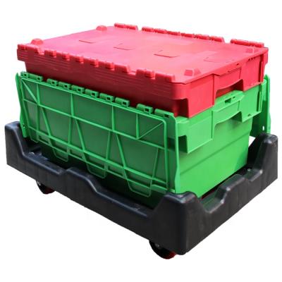 China QS Heavy Duty Plastic Moving Carts with 4 Wheel Motor Dolly Sliding Platform Trolley Cart Mobile Warehouse Cart for Logistic Transportation for sale