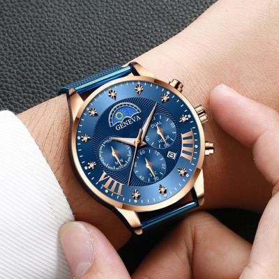 China Sun Moon Watch Men's Mesh Belt Watches Non-Specific New Diamond Encrusted Men's Watches and Stars Quartz for sale