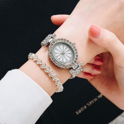 China Non-Specific Luxury Oval Full Diamond Bracelet Wrist Watch Fashion Flat Ladies Watch Bracelet Set For Gift for sale