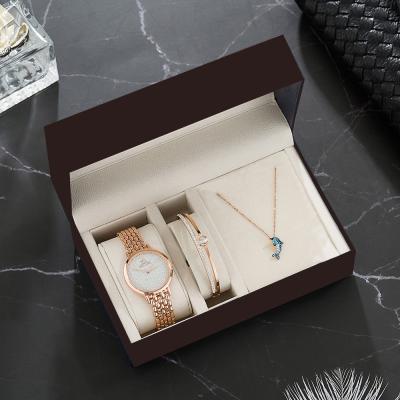 China Life Waterproof Women's Quartz Watch Stainless Steel Diamond Bracelet Necklace Combination Watches Set For Gift for sale