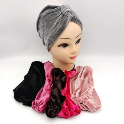 China Fashion Women Hair Accessories Elasticity Hair Band Solid Color Flannel Knotted Luxury Bath Headband for sale