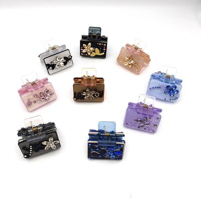 China Cute Fashion Ladies Hair Accessories Acetic Acid Claw Cuts Crystal Rhinestone Flowers Hair Claw for sale