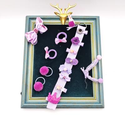 China Fashion High Quality Resin Plus Nylon Hair Band Kids Hair Accessories Set Kids Hair Pins With Storage Belt for sale