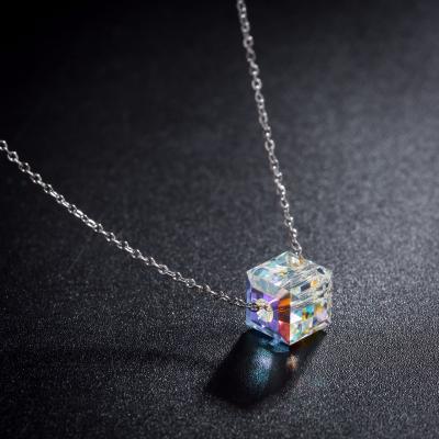 China Simplicity Titanium Steel Sugar Cube Rhinestone Necklace Clavicle Chain Aurora Crystal Pendant Necklace Fashion Korean Style Star Shape for sale