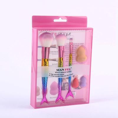 China Best Selling Cosmetic Nondisposable Fish Tail Brush Set Nylon Boxed Makeup Egg Makeup Brush Powder Puff Sponge for sale