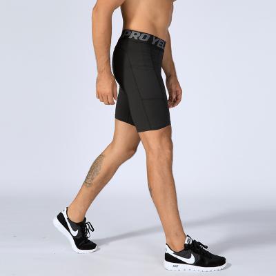 China Anti-wrinkle PRO men's fitness shorts with pockets for sports running training sweat wicking quick dry elastic tight shorts for sale