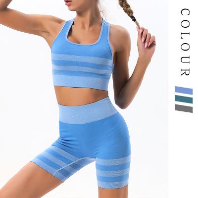 China Breathable 2022 Women Shorts Wear Workout Suit Sports Bra And Cross Back Shorts Yoga Set for sale