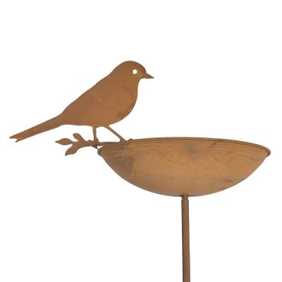 China Iron Bird Baths for Outdoor Bird Bath Bowl Bird Feeder with Metal Stake for Garden Yard and Lawn Decor Rusty Garden Decoration for sale