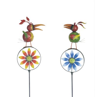 China Hot Selling Minimalist Art Colorful Windmill Metal Garden Bird Yard Ornamental Spinner for sale