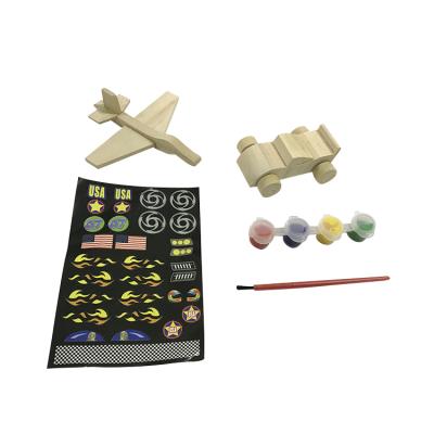 China Wood Customized Wooden 3D Puzzle Toys Car Airplane DIY Educational Wooden Painting Toy For Kids for sale