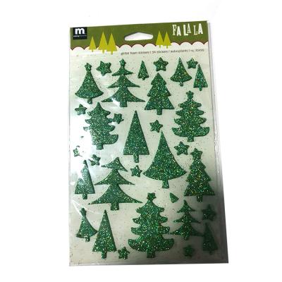 China High Quality Lovely Kids Christmas Tree Glitter Foam Sticker Green Foil for sale